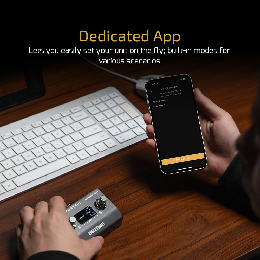 HOTONE - driver MIDI inalámbrico con interruptores de pie programables, aplicación móvil ultracompacto de 12 horas con control de pulze EC-2 (incluye 2 protectores de pedal adicionales)