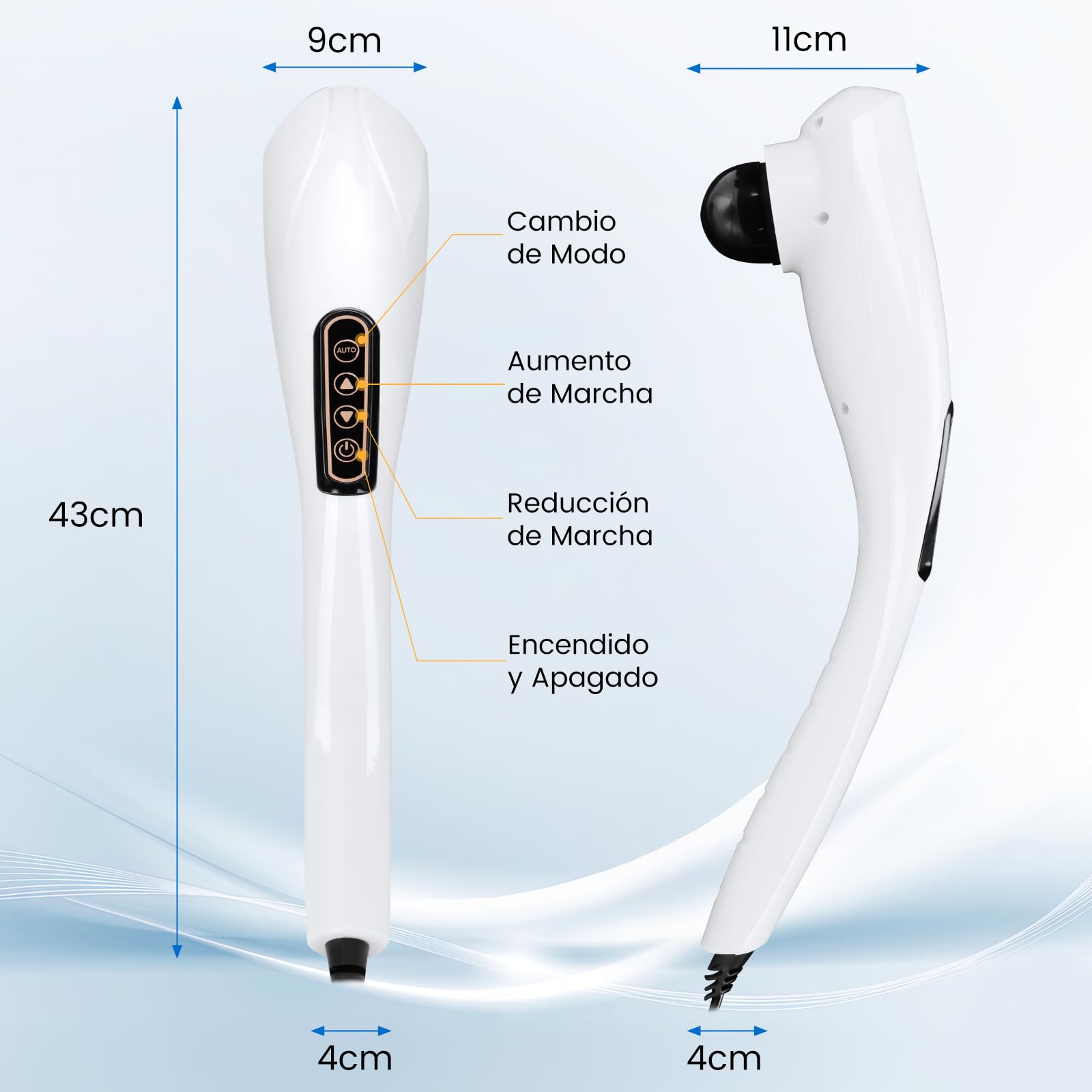 Masajeador de Espalda,Masajeador Electrico para Alivio del Dolor Muscular,Masajeadores de Mano con Diseño Ergonómico,10 Modos,12 Velocidades y 6 Cabezales de Masaje,Masaje para Espalda,Pierna y Cuello