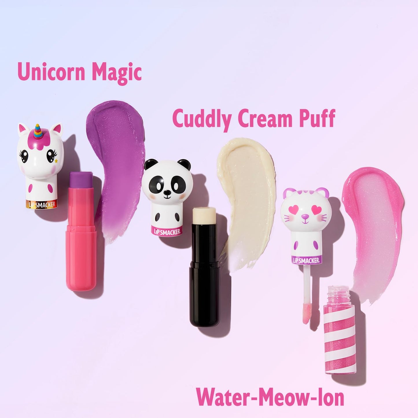 Lip Smacker Lippy Pals 3 Pack Lip Kit- Fox/Bunny/Llama Unicorn Magic/Cuddly Cream Puff/Sweet Kiwi Kitty