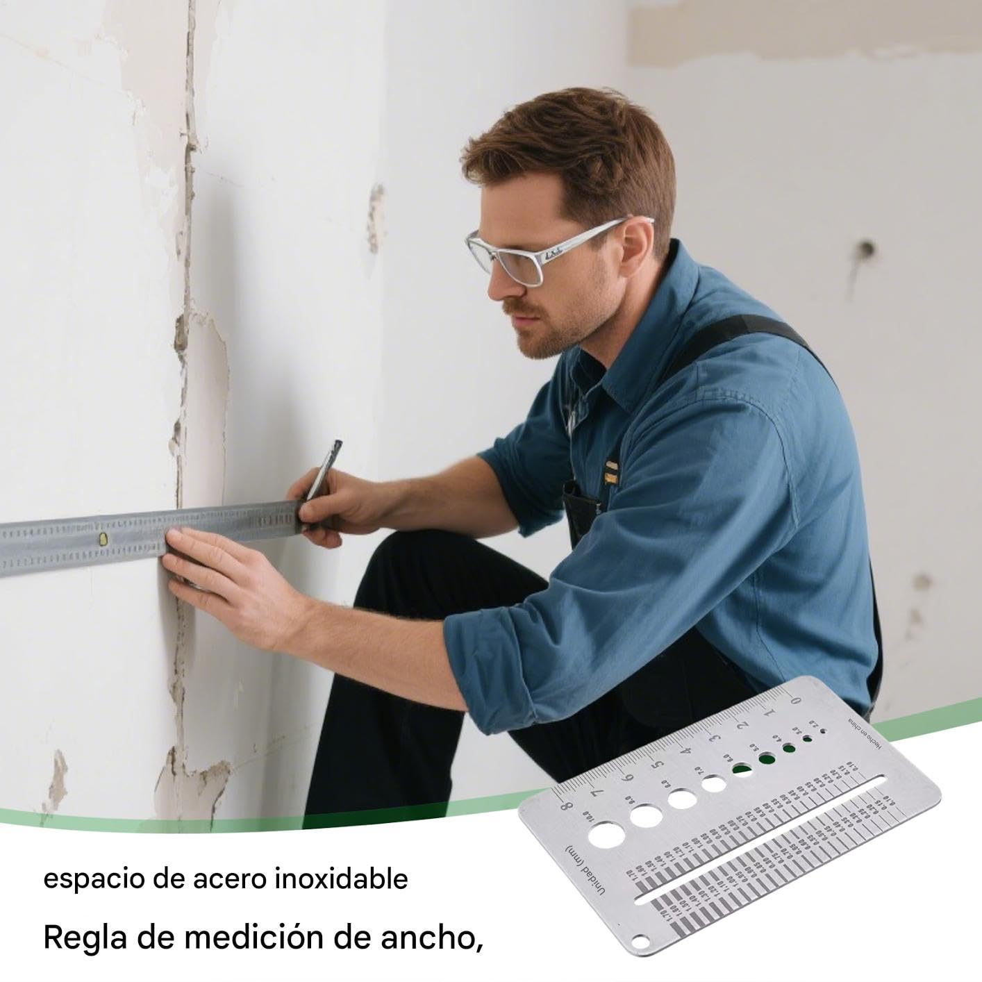 Lámina Medidor De Ancho De Fisuras, Regla De Precisión Milimétrica, Medidor Portátil de Ancho de Grietas para Inspección de Muros de Hormigón