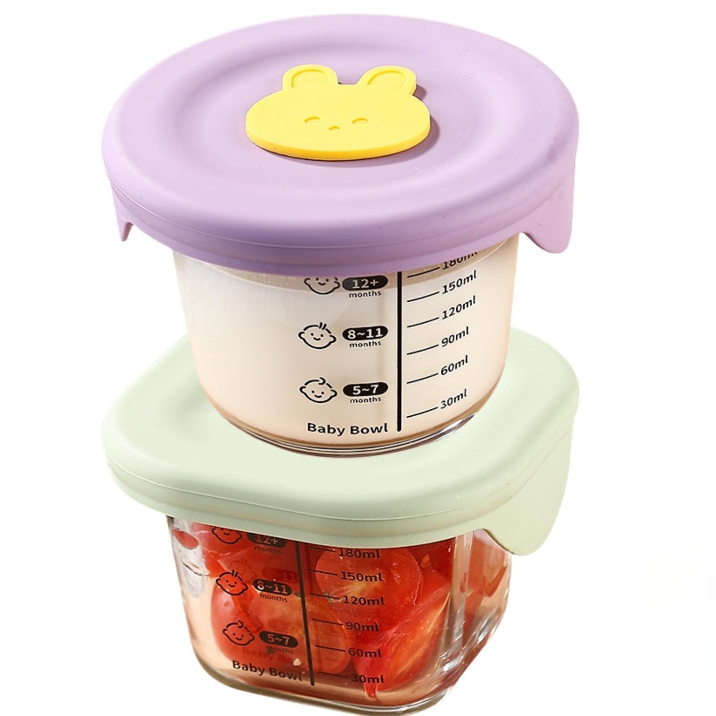 Ivymei Mini recipientes de vidrio con tapas, pequeños tarros de vidrio transparentes para almacenamiento de alimentos con escala para porción de alimentos, salsa para inmersión, aperitivos, yogur