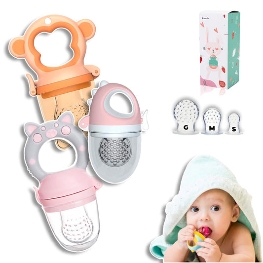 Chupones alimentadores para frutas y papillas con tapa libre de bpa, dibujos animados, 4m+ 3 piezas (pig rosa / pig rosa gris / pig blanco rosa)