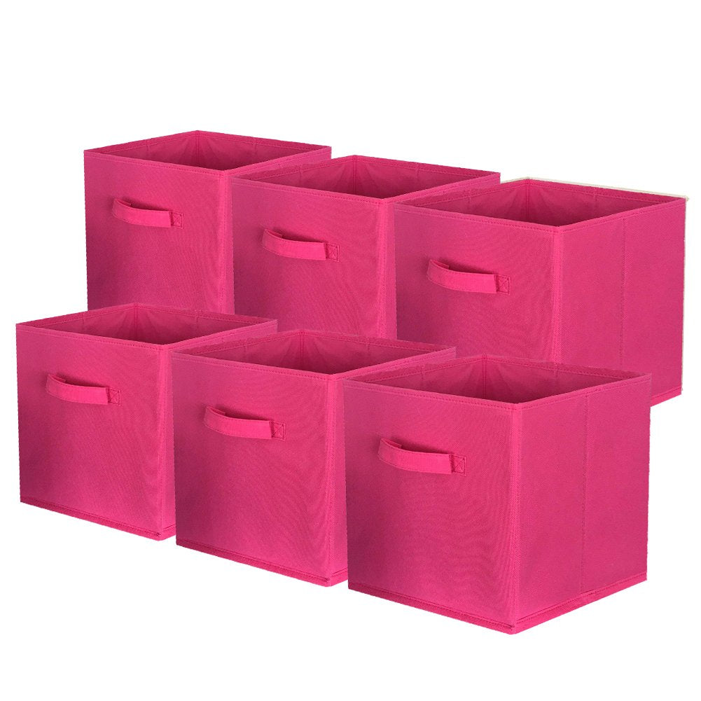 ShellKingdom Contenedores de almacenamiento, cubos de almacenamiento de tela plegables y organizador de almacenamiento de tela con cajón para clóset y almacenamiento de juguetes, paquete de 6 (Fucsia)