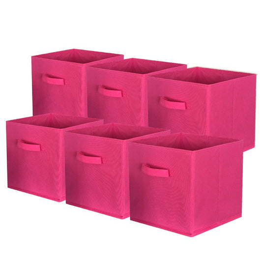 ShellKingdom Contenedores de almacenamiento, cubos de almacenamiento de tela plegables y organizador de almacenamiento de tela con cajón para clóset y almacenamiento de juguetes, paquete de 6 (Fucsia)
