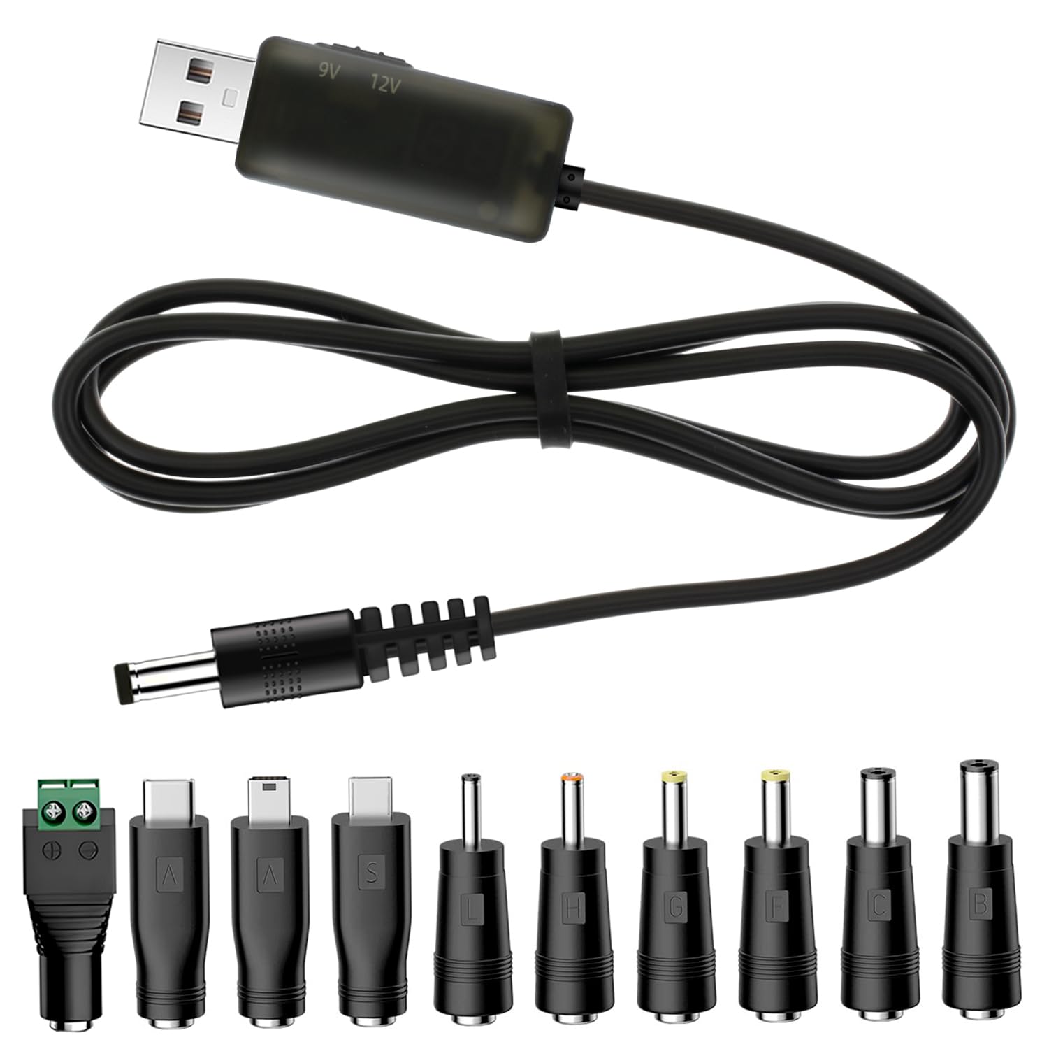 Cable de Carga USB a CC YiKaiEn Negro Universal con 10 Conectores de 3.3 Pies