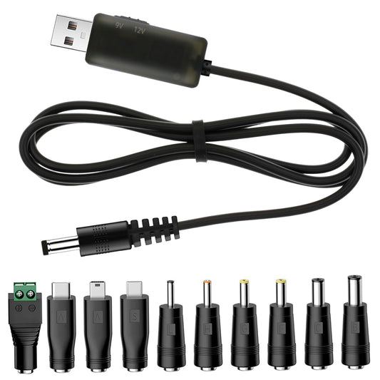 Cable de Carga USB a CC YiKaiEn Negro Universal con 10 Conectores de 3.3 Pies