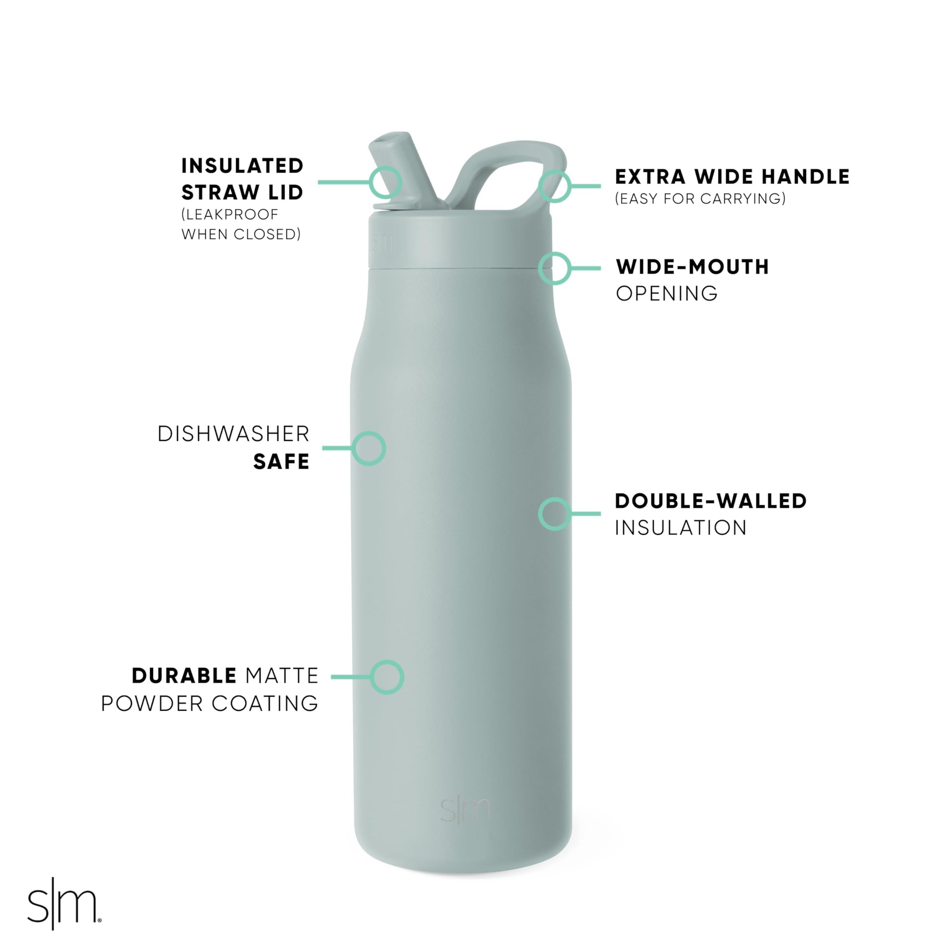 Botella de Agua Simple Modern Sea Glass Sage Termo de Acero Inoxidable для Gimnasio y Viaje 1L