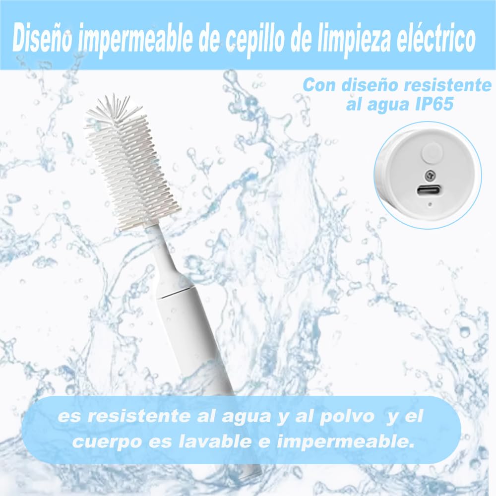 Cepillo de Botella Eléctricos, Juego de cepillos eléctricos para limpiar biberones, con cepillo para biberón, 2 cepillos para chupón, limpiador de popotes, Apto para biberones de Cocina y de Leche