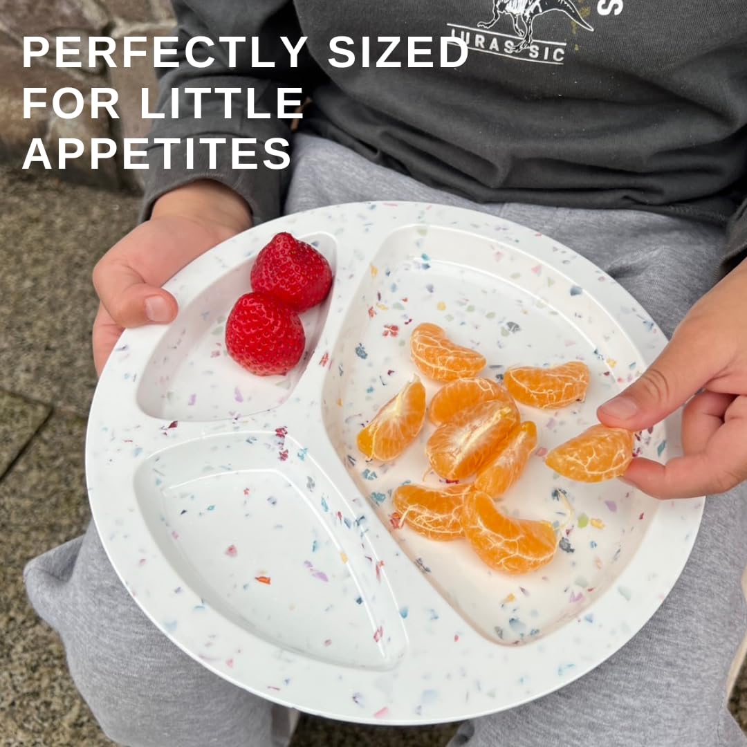 bzyoo Platos divididos de melamina de 9 pulgadas, placas de control de porciones de 3 secciones, seguros para alimentos, duraderos, ligeros e irrompibles, vajilla reutilizable para niños, niños