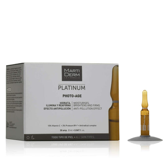 MartiDerm Photo-age Ampolletas faciales super hidratantes. 15% Vitamina C + Proteoglicanos + Repair Complex + Vitamina F. Hidrata, reafirma, Ilumina. Reduce arrugas y flacides - 30 ampolletas