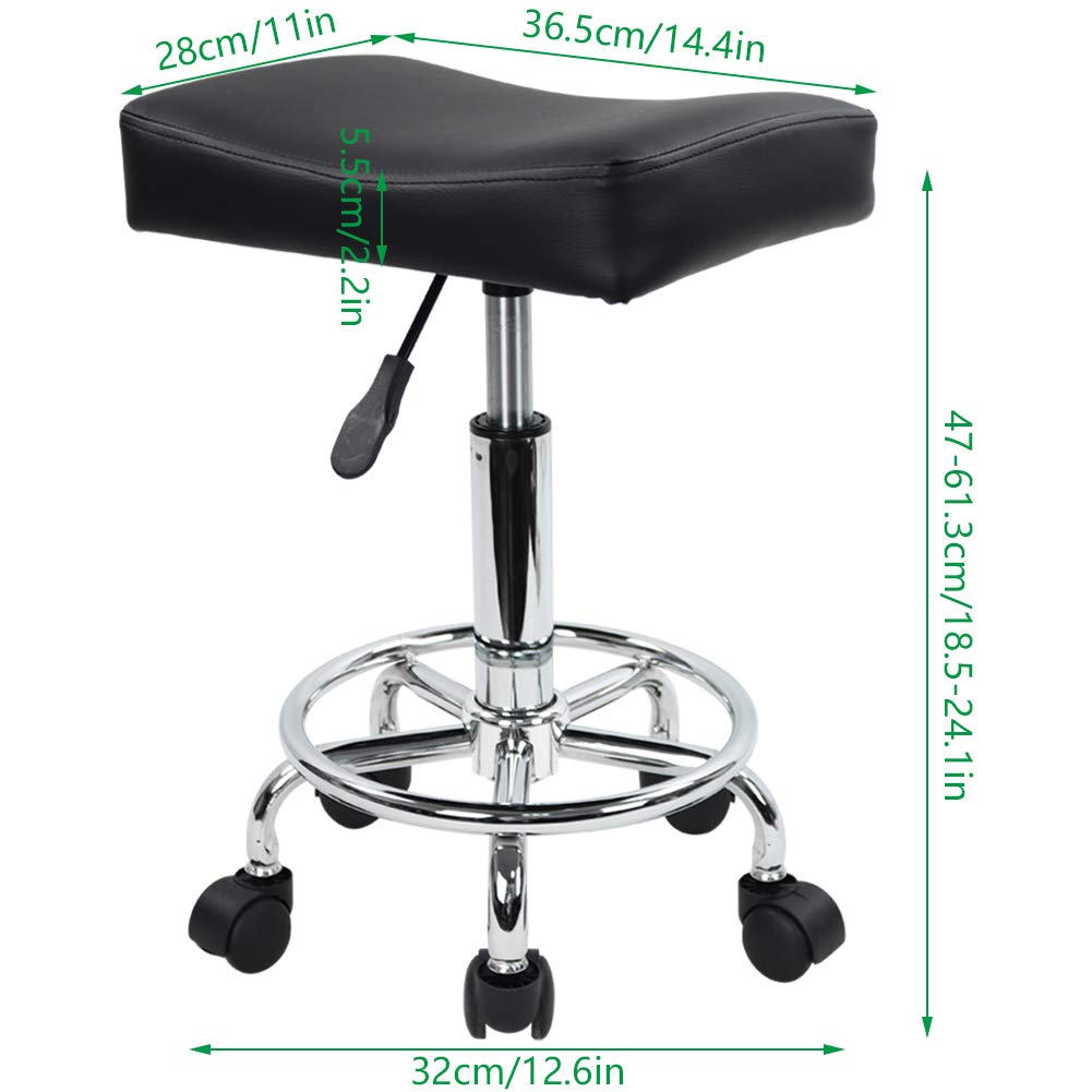 KKTONER - Taburete Cuadrado con Ruedas de Piel sintética, Altura Ajustable, Giratorio, para Masaje, SPA, salón, taburetes de Trabajo, Silla de Trabajo con Ruedas