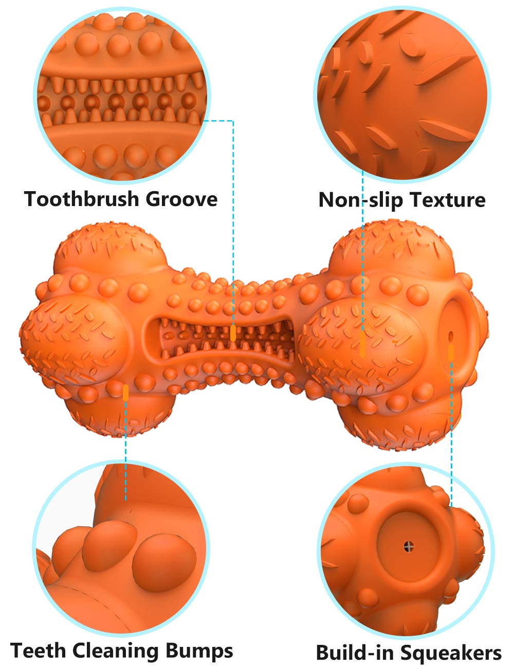 Juguete masticable para perros chirriantes para masticadores agresivos de raza grande, hueso de goma indestructible con cepillo de dientes para limpieza de dientes de perros grandes y medianos