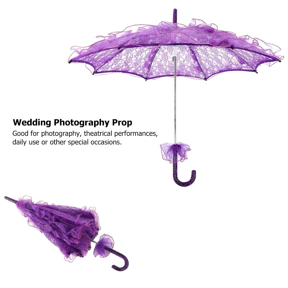 Fdit - Sombrilla de algodón de encaje para novia, para bodas, fiestas, bailes, fotografía, accesorio (morado)