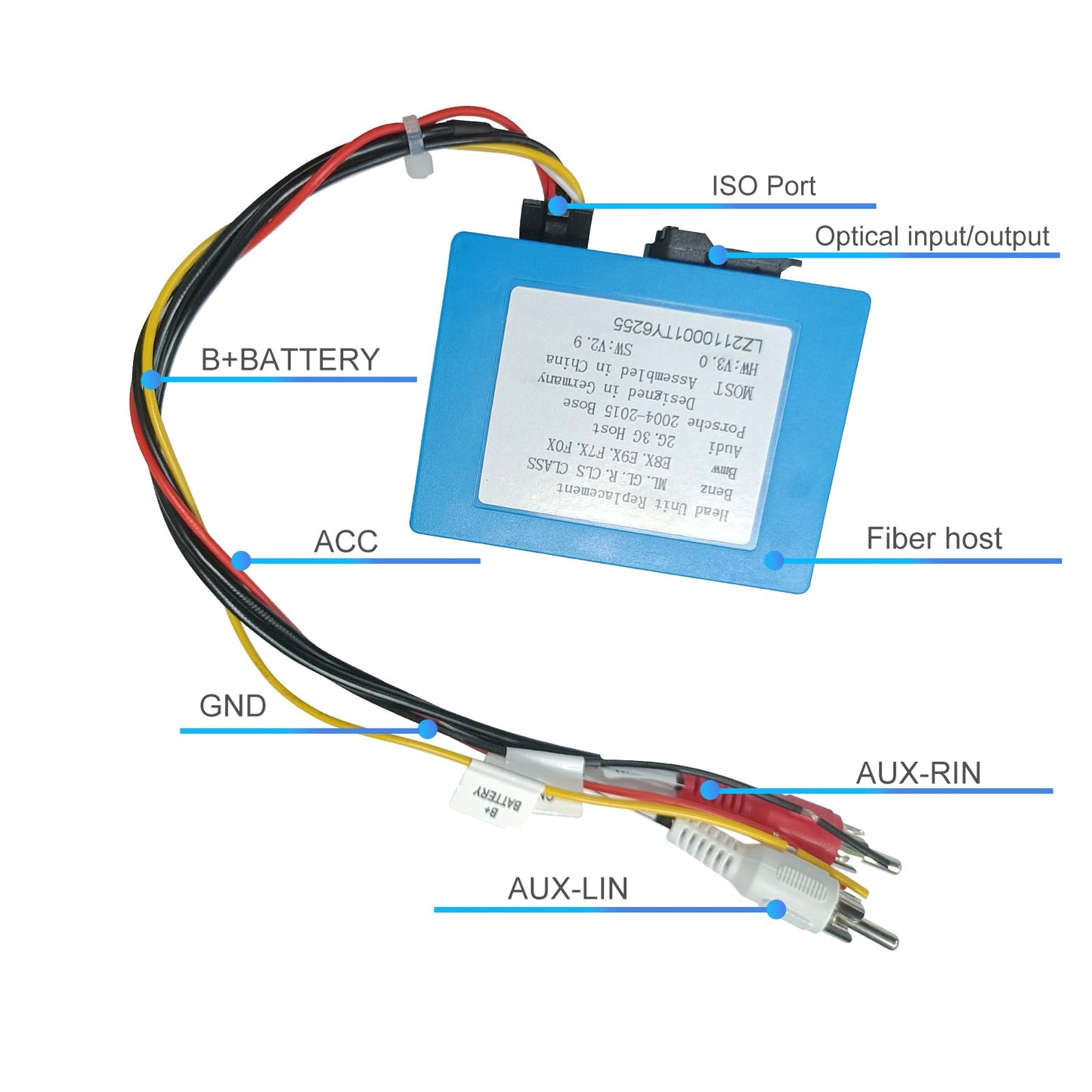 Decodificador de fibra óptica, convertidor de audio óptico, la mayoría de las cajas para Mercedes Benz ML GL R, para Porsche 911 Cayman Boxster Cayenne Series 3.1 sistema de radio de coche estéreo de
