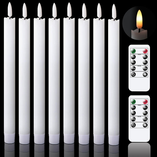 GenSwin - Velas cónicas parpadeantes sin llama con 2 mandos a distancia y temporizador, velas de cera real 3D para ventana, funciona con pilas, paquete de 8, decoración de Navidad para el hogar de