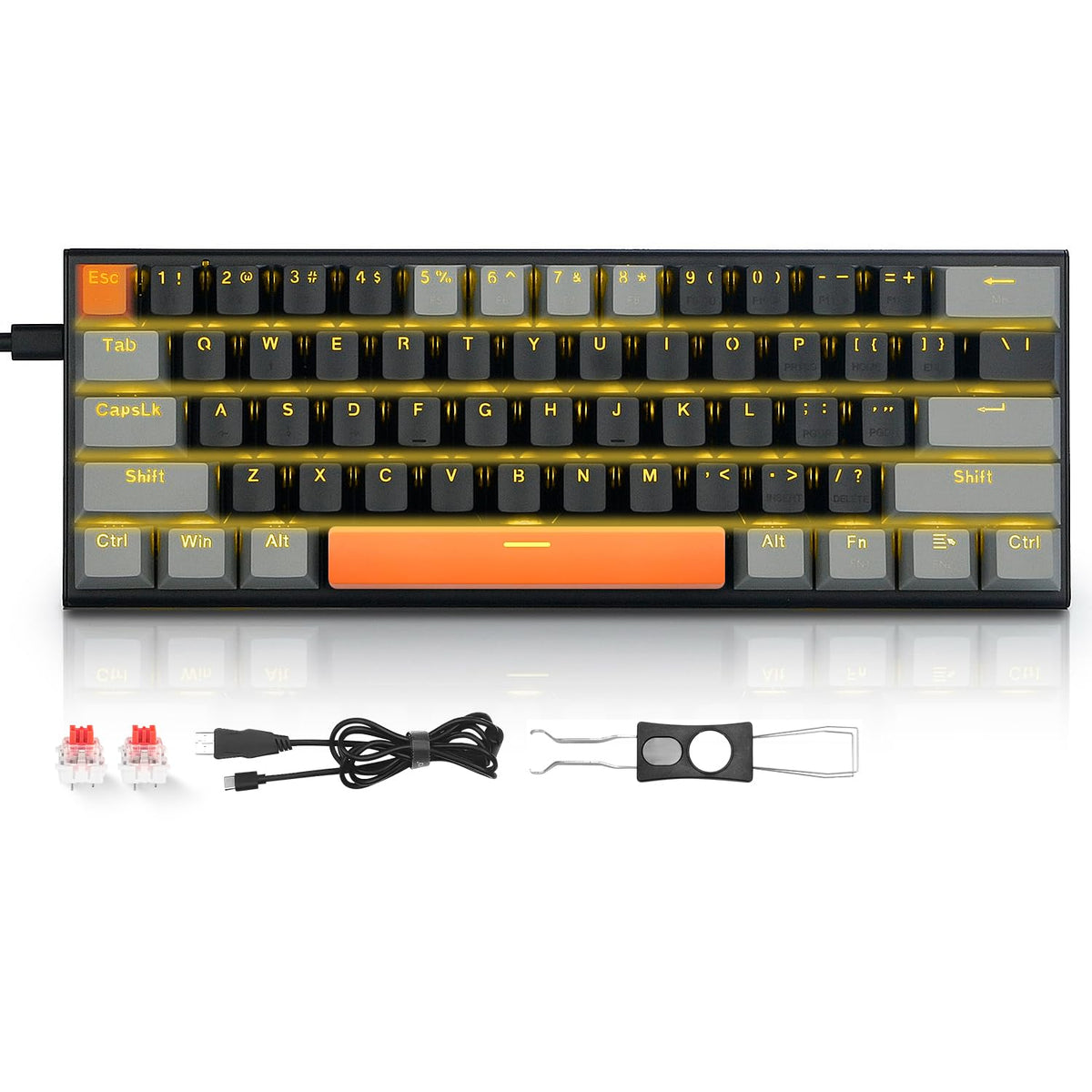 Teclado Mecánico TERPORT Z11 Amarillo Compacto 60% Gaming Alámbrico Anti-Ghosting