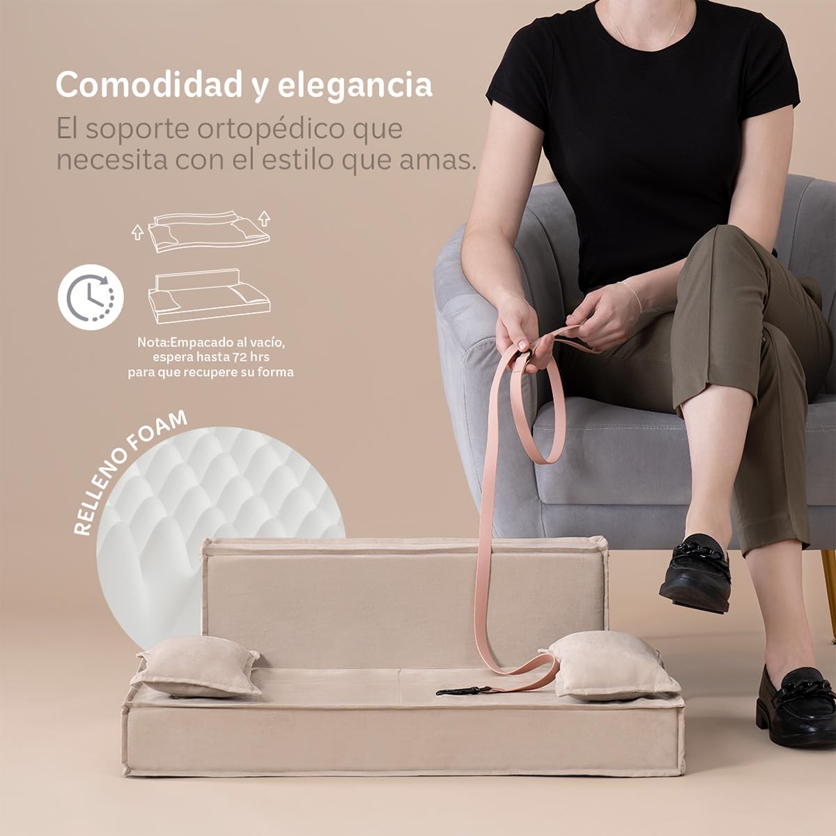 Sofá Cama Ortopédica ESQUIMAL Champagne con Funda Lavable para Perros y Mascotas Mediano