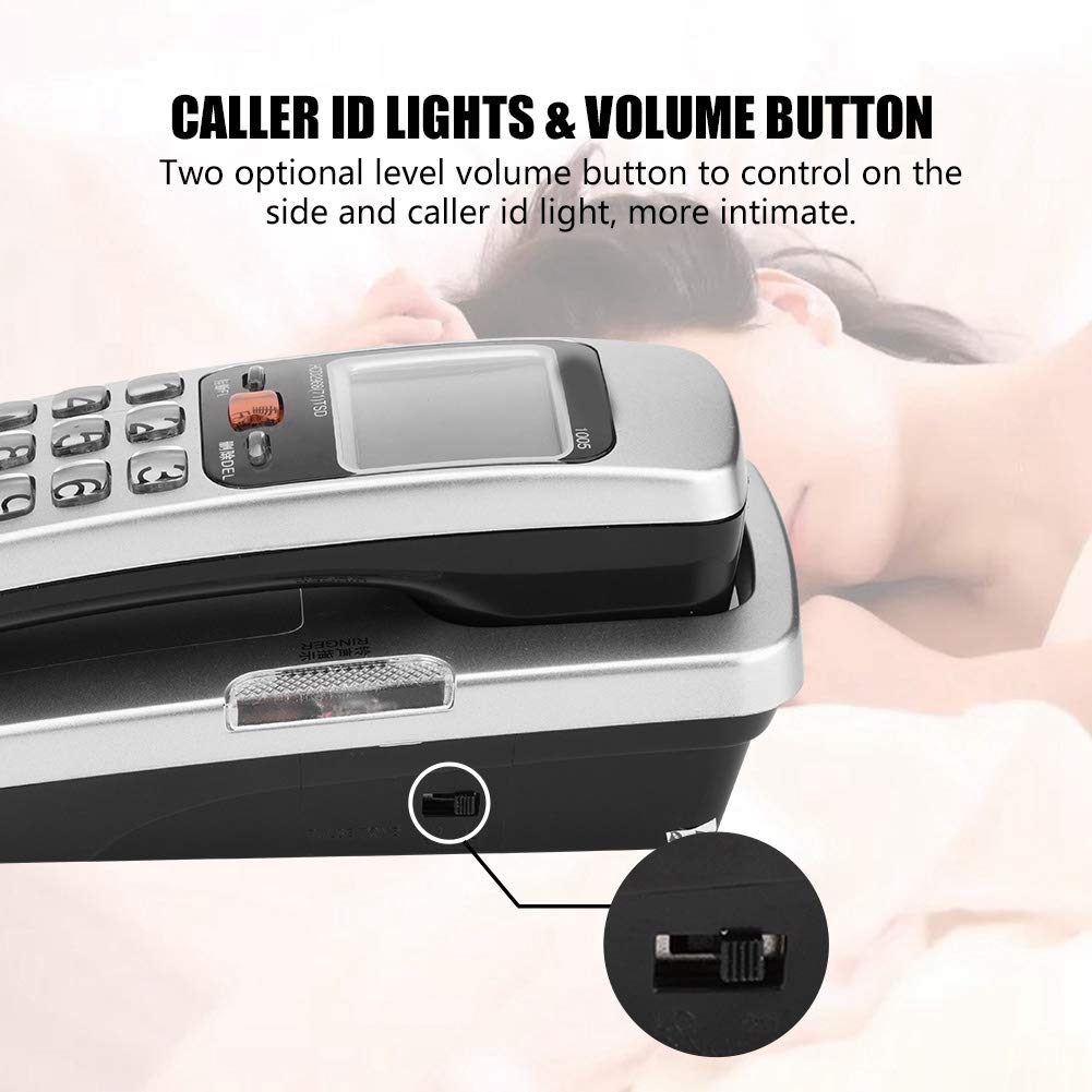 Teléfono Fijo, teléfono con Cable Teléfono montado en la Pared Teléfono Fijo FSK/DTMF Identificador de Llamadas Teléfono Teléfono con Cable Escritorio Escritorio Teléfono con extensión(Plata)