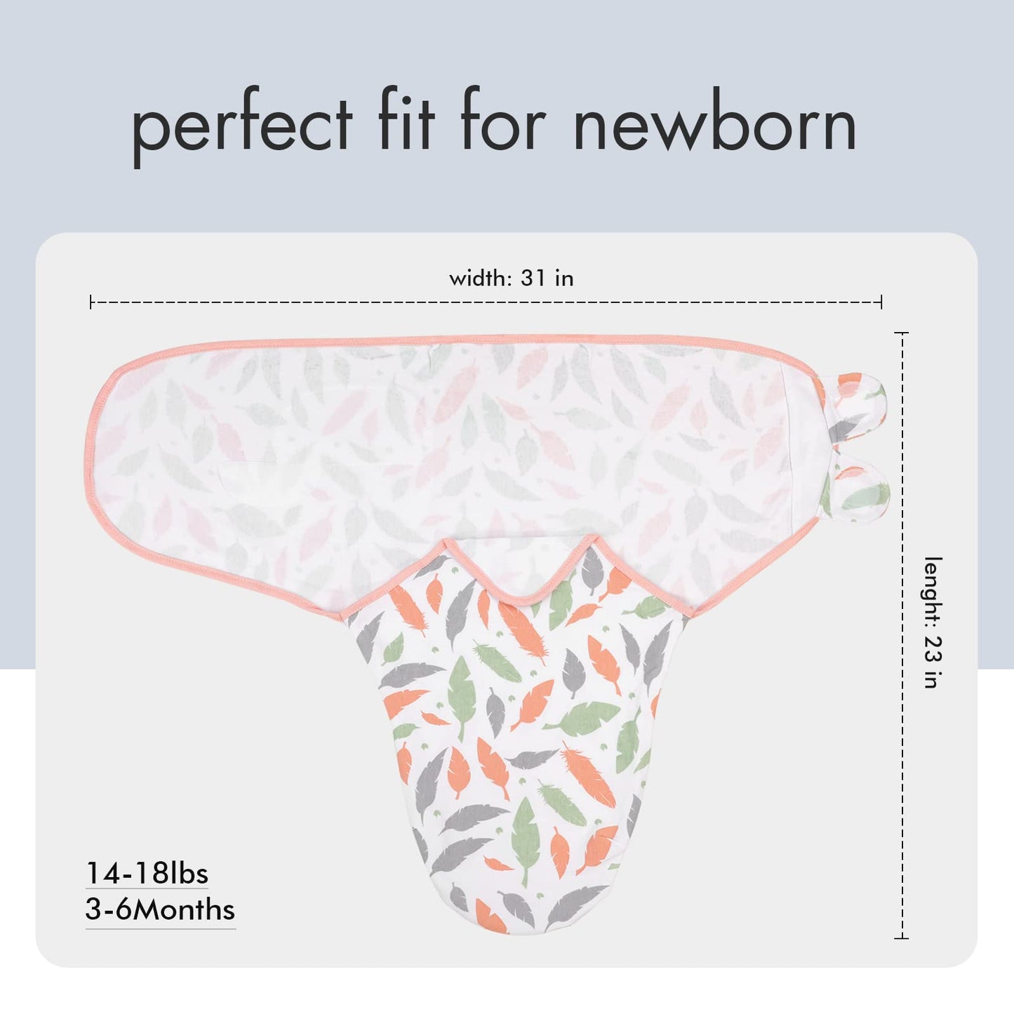 GLLQUEN BABY - Mantas para bebés y niñas, de 3 a 6 meses, plumas y punto ondulado, paquete de 3 unidades, saco de dormir ajustable para recién nacido, (mediano/grande)