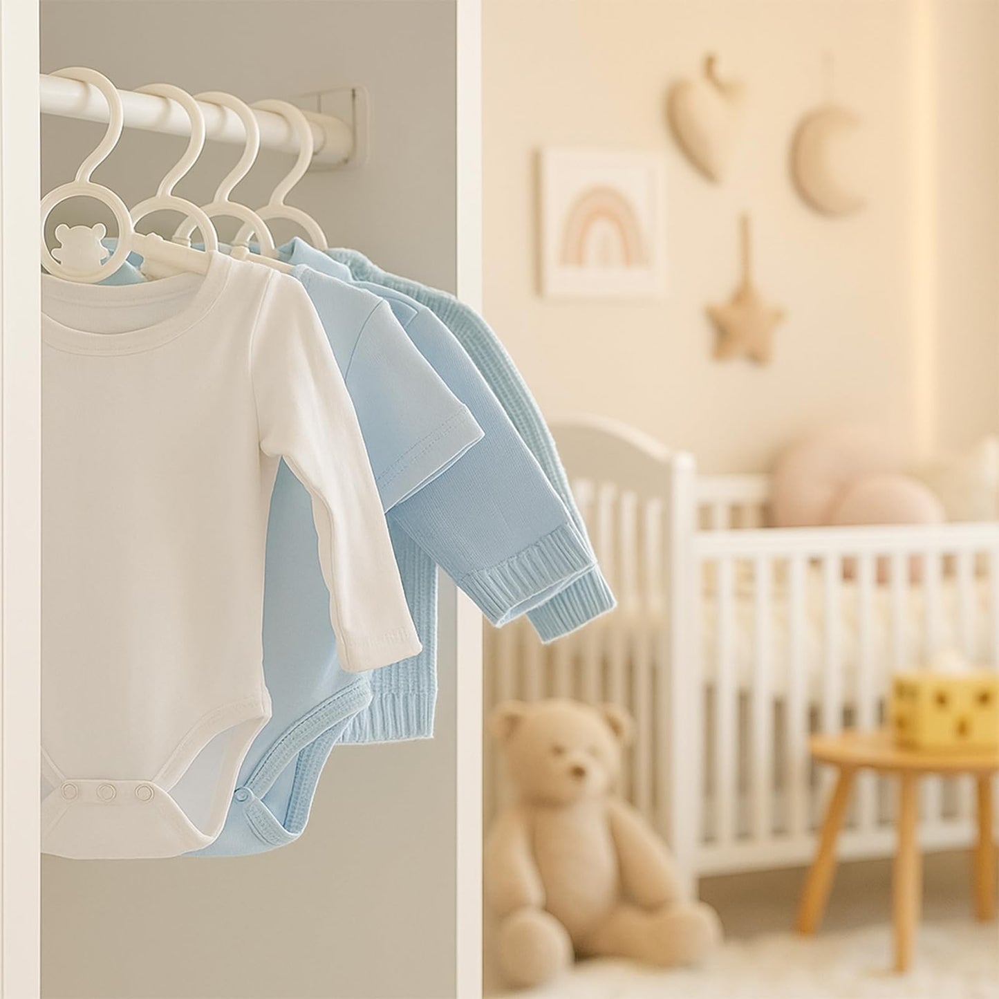 Perchas para bebé para guardería, clóset, paquete de 80 perchas de plástico para niños, ahorro de espacio, antideslizantes, extensibles, de 11 a 14 pulgadas, perchas ajustables resistentes para ropa