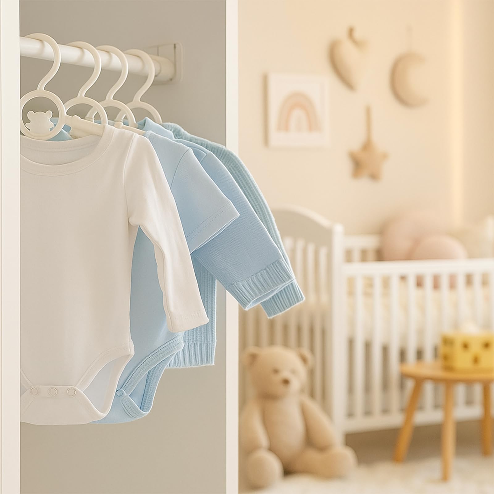 Perchas para bebé para guardería, clóset, paquete de 80 perchas de plástico para niños, ahorro de espacio, antideslizantes, extensibles, de 11 a 14 pulgadas, perchas ajustables resistentes para ropa