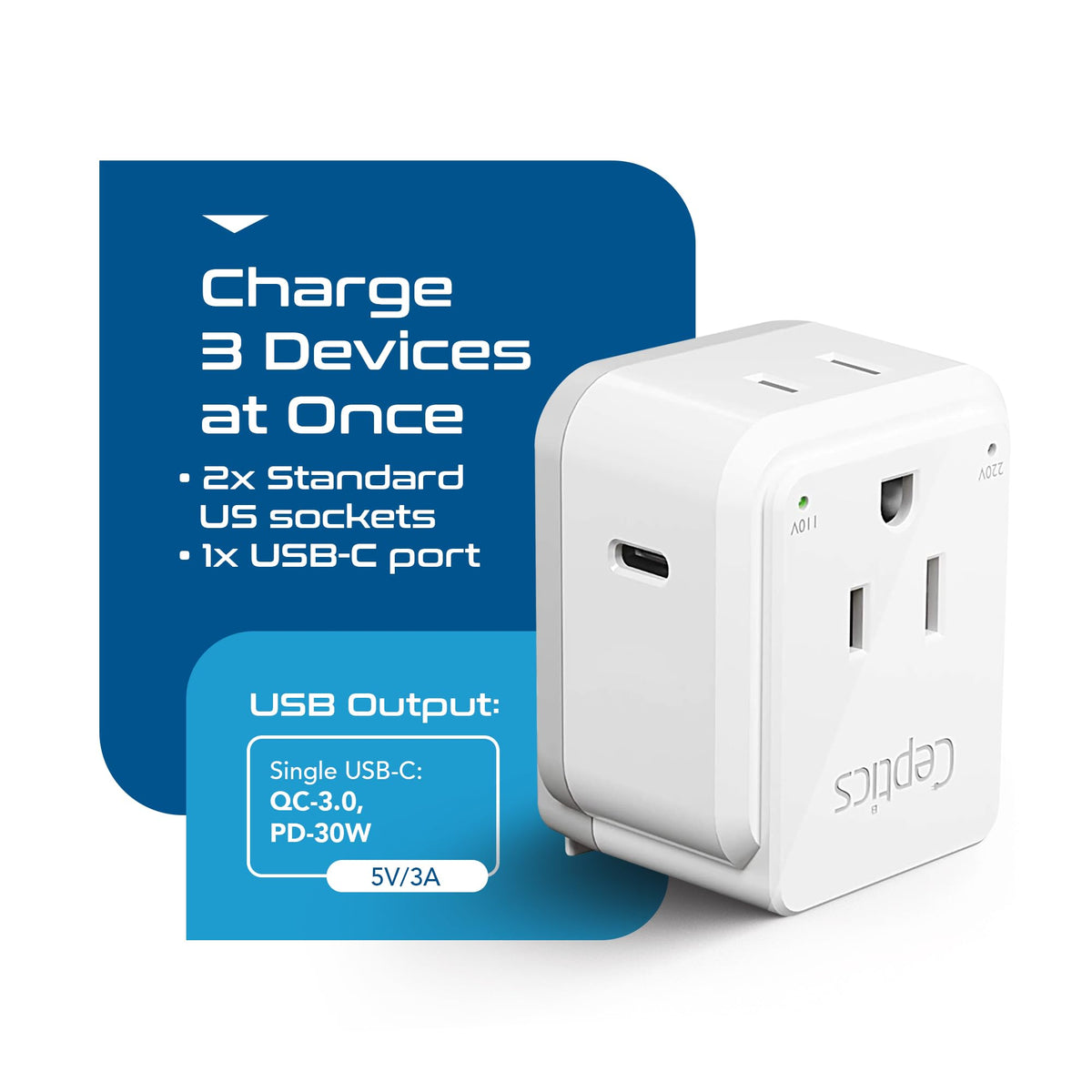 Adaptadores de Enchufe Europeo Ceptics Blanco Compacto y Potente 30W USB-C