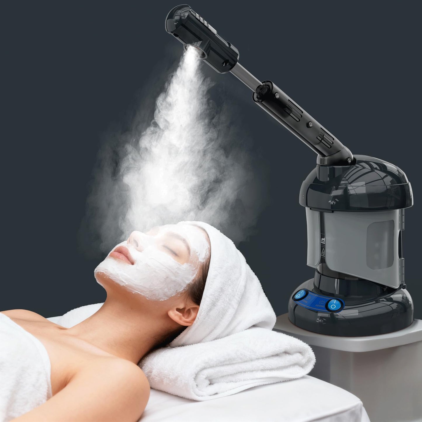 Kingsteam Vaporizador facial nano iónico para limpieza profunda, vaporizador facial portátil de ozono con brazo extensible giratorio de 360°, humidificador para cuidado personal en casa o salón.