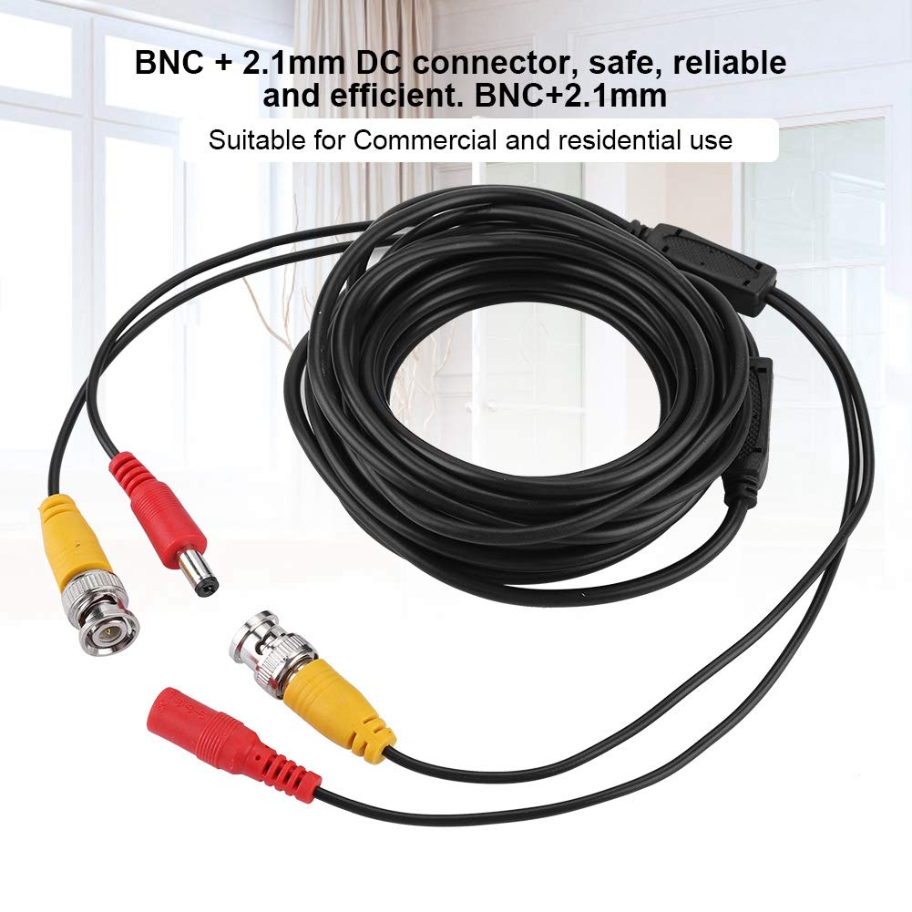ASHATA Cables BNC para CCTV/TV/TV Box/Monitor LCD,Cable Conector BNC + 2.1mm DC,Cable de Extensión Impermeable para Interior/Exterior(20m)