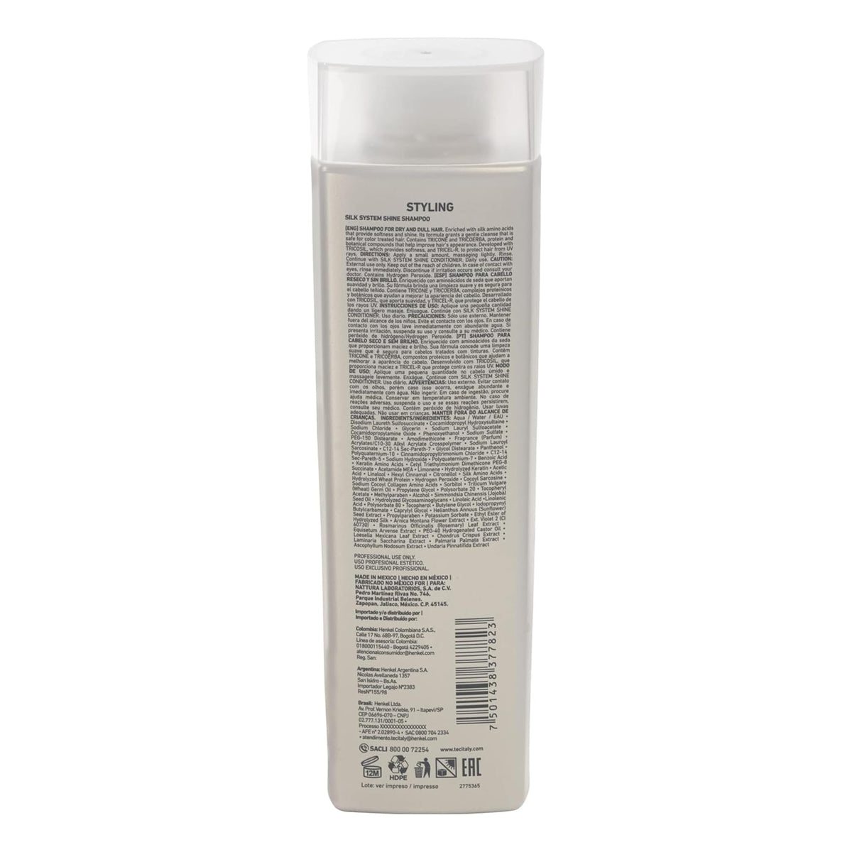 TEC ITALY Silk System Shine Shampoo 300 ml | Shampoo para Cabello Seco y Teñido | Aporta Brillo, Suavidad y Hidratación | Limpieza Suave con Ingredientes Naturales | Cuidado Profesional