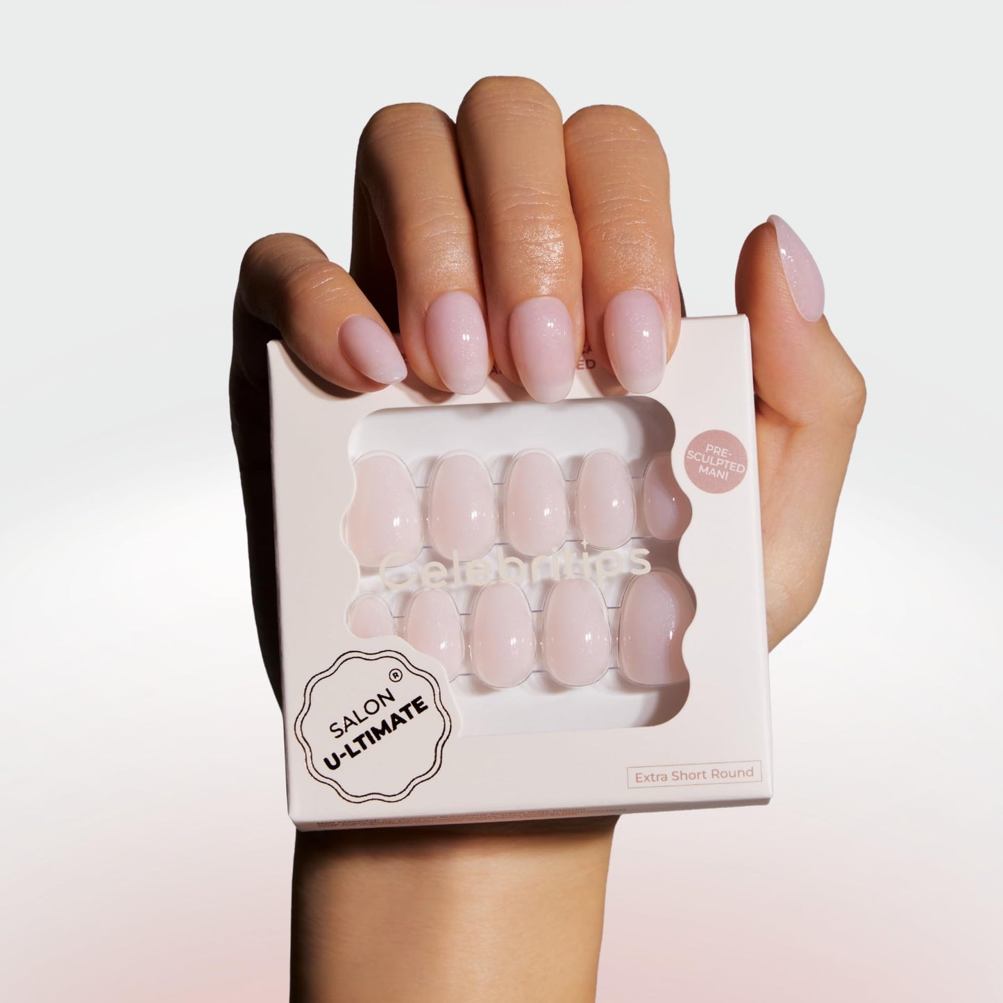Celebritips Uñas postizas - Salon U-ltimate™ | Brillo de pétalos, uñas redondas extracortas, reutilizables | 16 tamaños - Kit de 32 uñas con pegamento y pestañas adhesivas