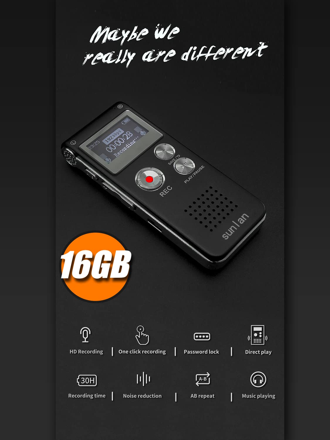 Grabadora de Voz Digital Sunlan 16GB Activada por Sonido para Conferencias y Reuniones