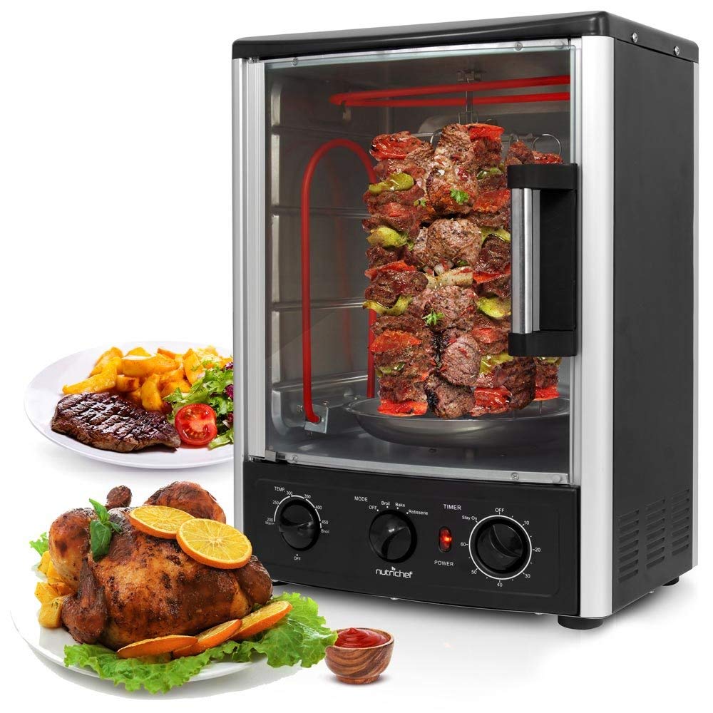 Horno Vertical Nutrichef Negro con Asador Ajustable para Encimera