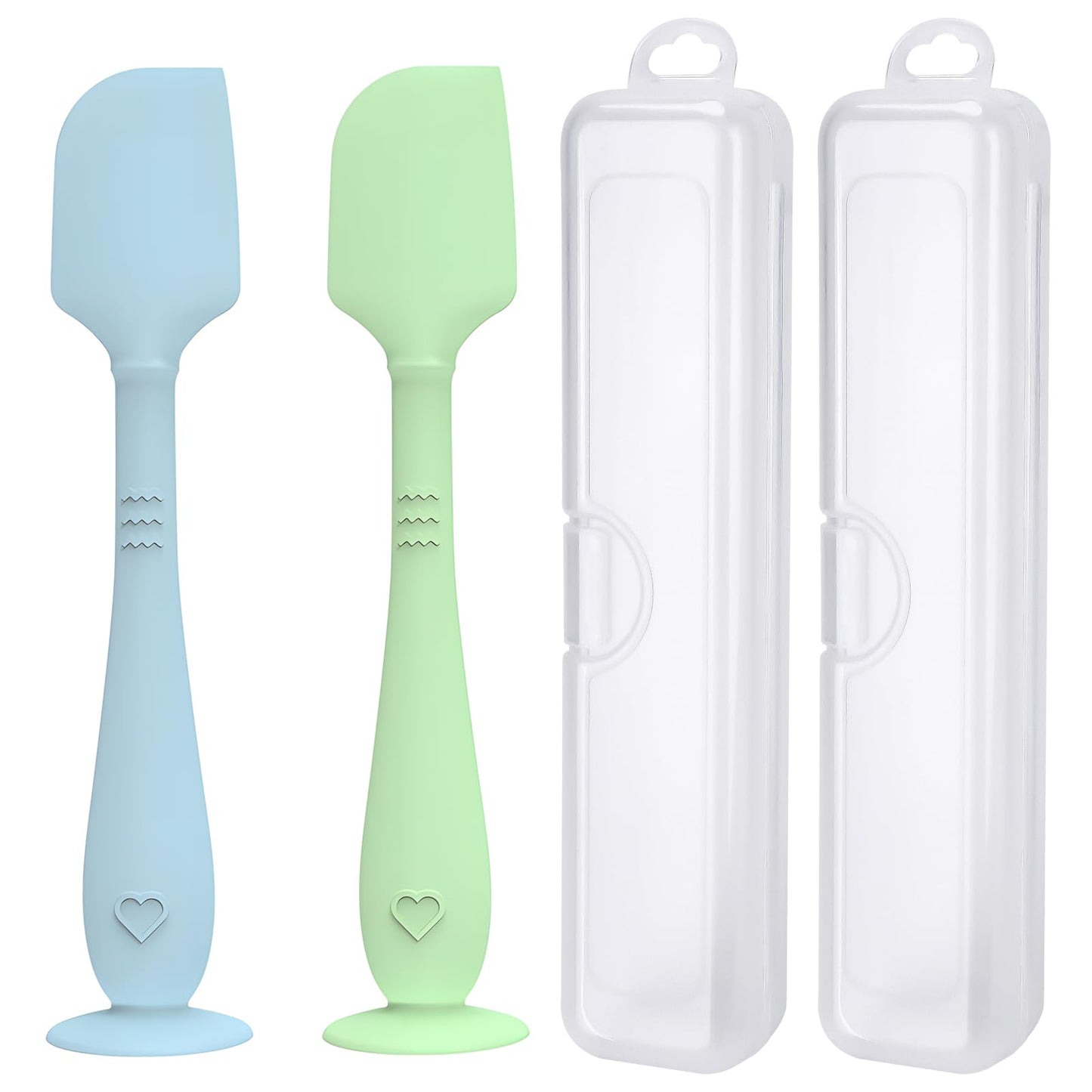 YENLNI Espátula para crema de pañal (paquete de 2) con estuche de viaje higiénico, espátula para el trasero de bebé con base de succión, aplicador de crema para la dermatitis del pañal de silicona sua