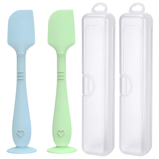 YENLNI Espátula para crema de pañal (paquete de 2) con estuche de viaje higiénico, espátula para el trasero de bebé con base de succión, aplicador de crema para la dermatitis del pañal de silicona sua