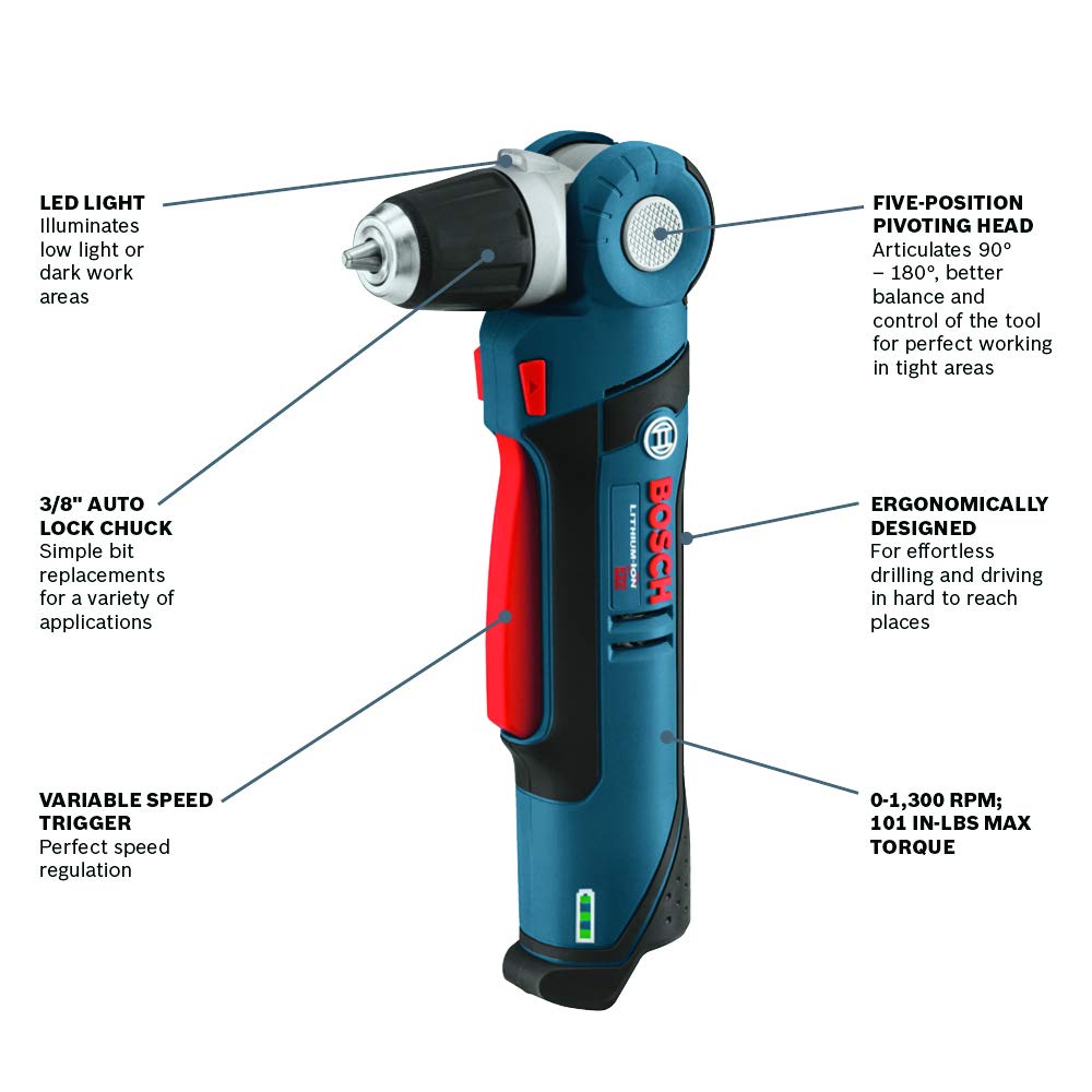 BOSCH PS11-102 12 V máx. 3/8 pulgadas. Herramienta desnuda de taladro de ángulo recto