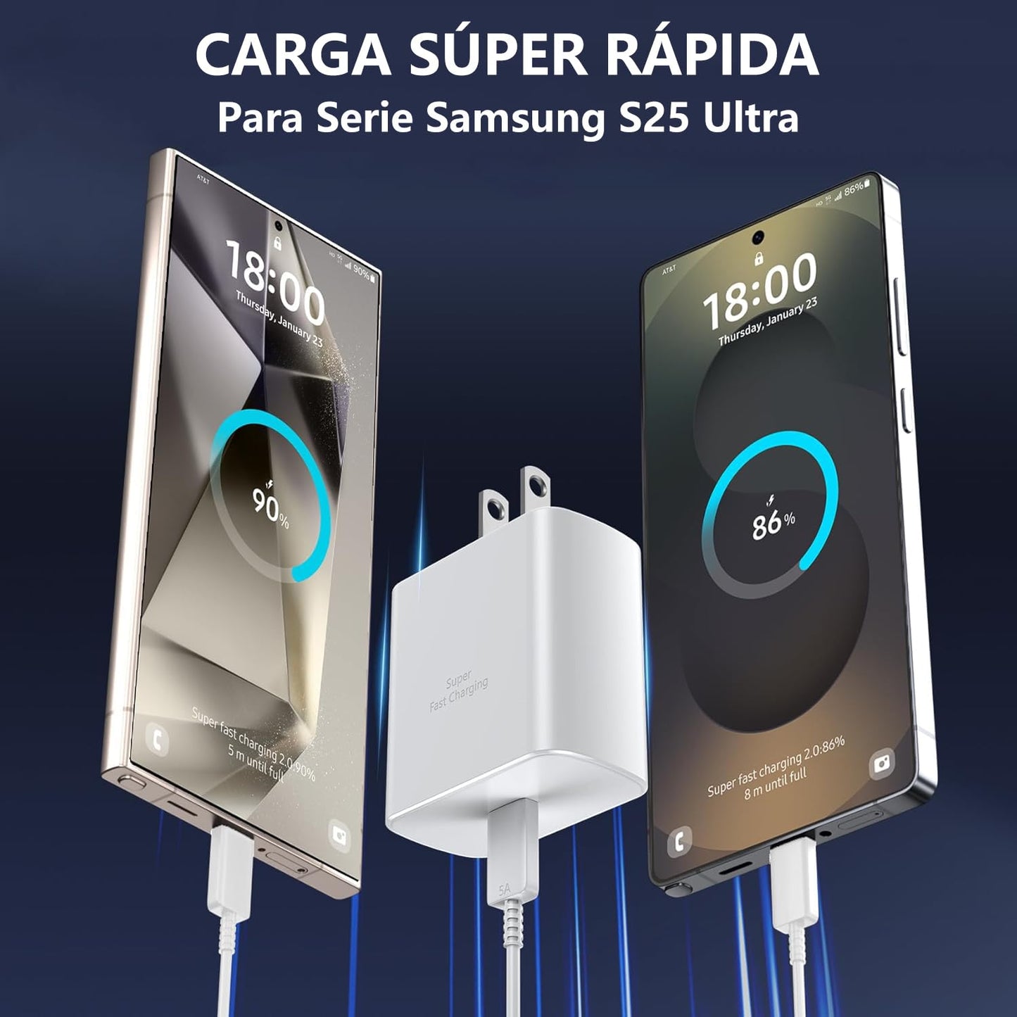 Lifedance 2 Piezas Cargador Tipo C, Cargador 45W Carga Rápida, para Galaxy S25 Ultra/S25/S24 Ultra/S24/S23 Ultra/S23/S22/S21 /Note 10/Note 20/S20, Galaxy Tab S10/S9/S8,con un Cable de 1,5mtr (Blanco)