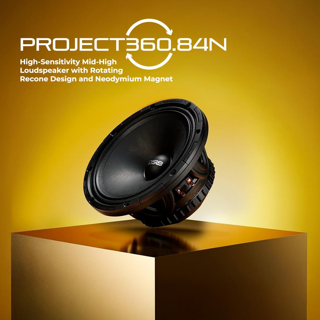 DS18 PROJECT360 Altavoz de alta sensibilidad de 8 pulgadas con imán de neodimio – 350 W RMS 4 ohmios – Diseño de recono giratorio para una reparación rápida