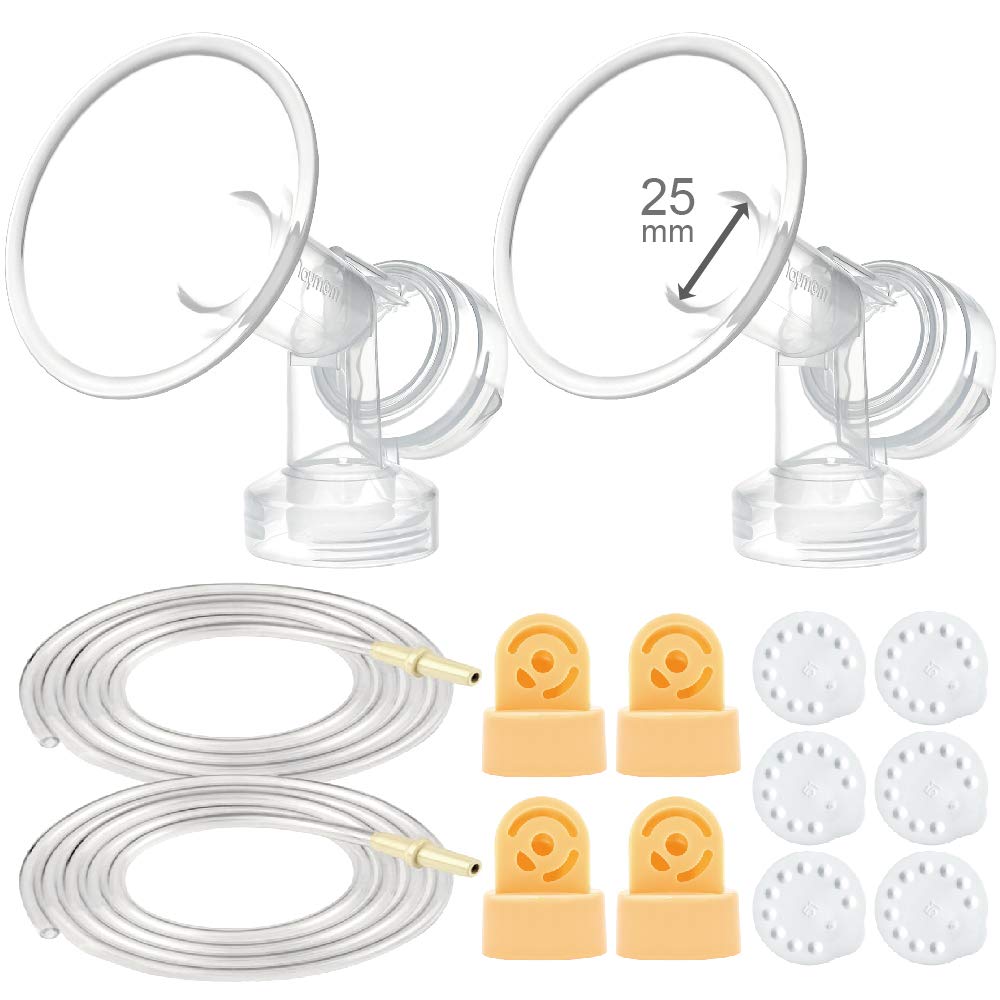 Kit de extractor de leche Maymom compatible con los extractores Medela Pump in Style Advanced; incluye 2 embudos de una sola pieza (25 mm), 4 válvulas, 6 membranas y 2 tubos para Pump in Style; compatible con válvulas Medela Pump in Style