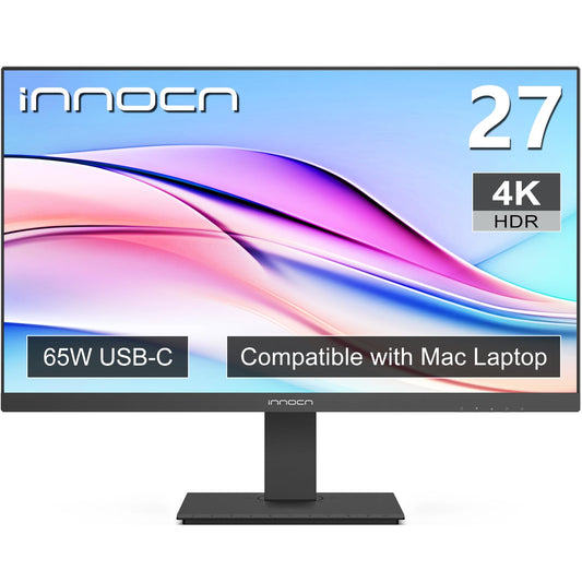 INNOCN Monitor 4K de 27 pulgadas para MacBook Air/Pro, Mac mini PC, visualización LCD IPS 3840 x 2160, HDR400, USB C 65W, DP, HDMI, monitor de PC, colores 1.07B+, altavoces integrados, soporte