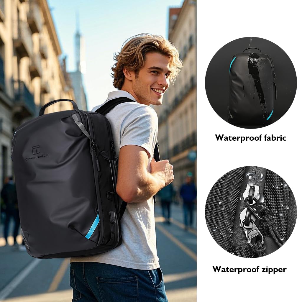 Mochila de Viaje Expandible TANGCORLE Negro 45L para Mujeres y Hombres