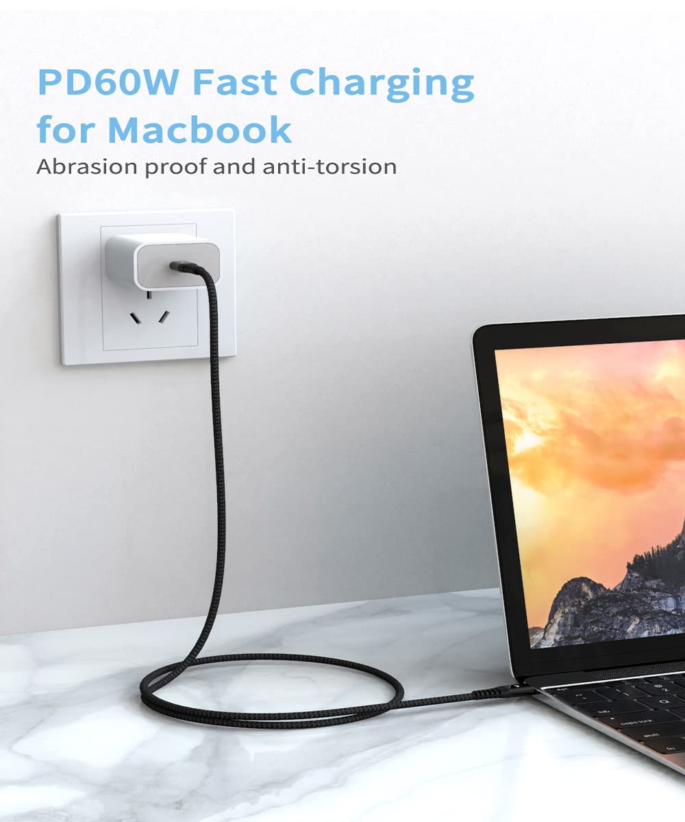 Cable USB C a USB C, 60W PD Carga Rapida 20V 3A, Cable de Carga Rápida Tipo C, Cable Tipo C a Tipo C, Compatible con iPhone 15, Galaxy S24 S23 S22, Macbook Pro 2021/2020, MacBook Air, iPad Pro(1M)