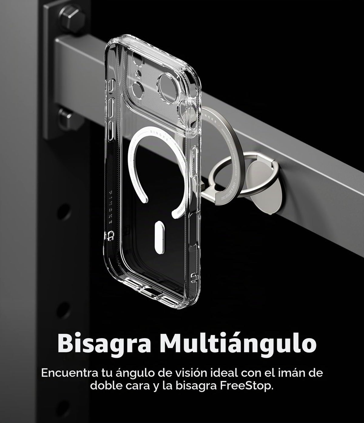 Soporte Magnético Dual Ringke Satin Silver con Bisagra Ajustable Multiángulo para iPhone, Galaxy, Pixel y Otros Celulares Compatible con MagSafe