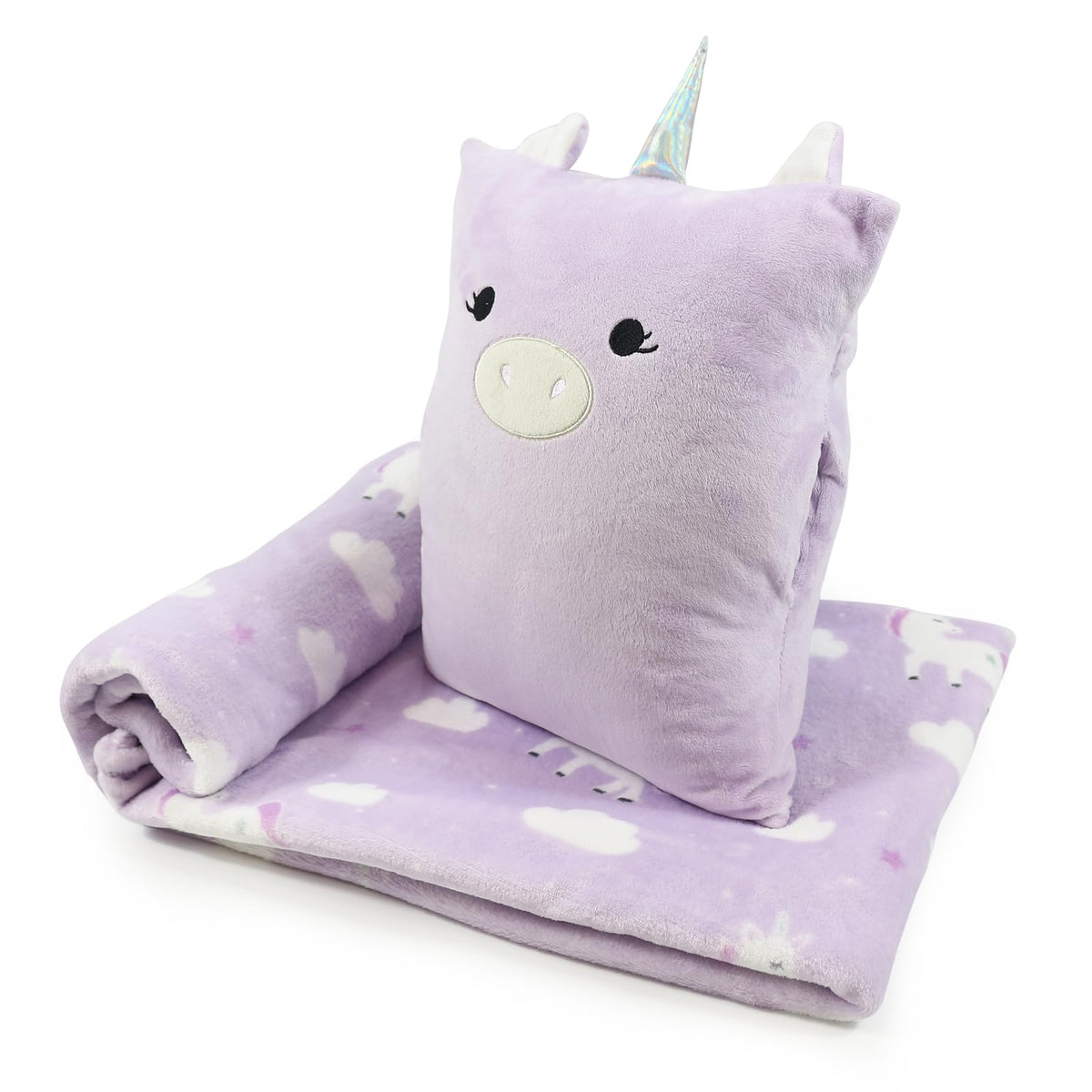 VigorSpring - Juego de almohada y manta de viaje para niños, diseño de unicornio