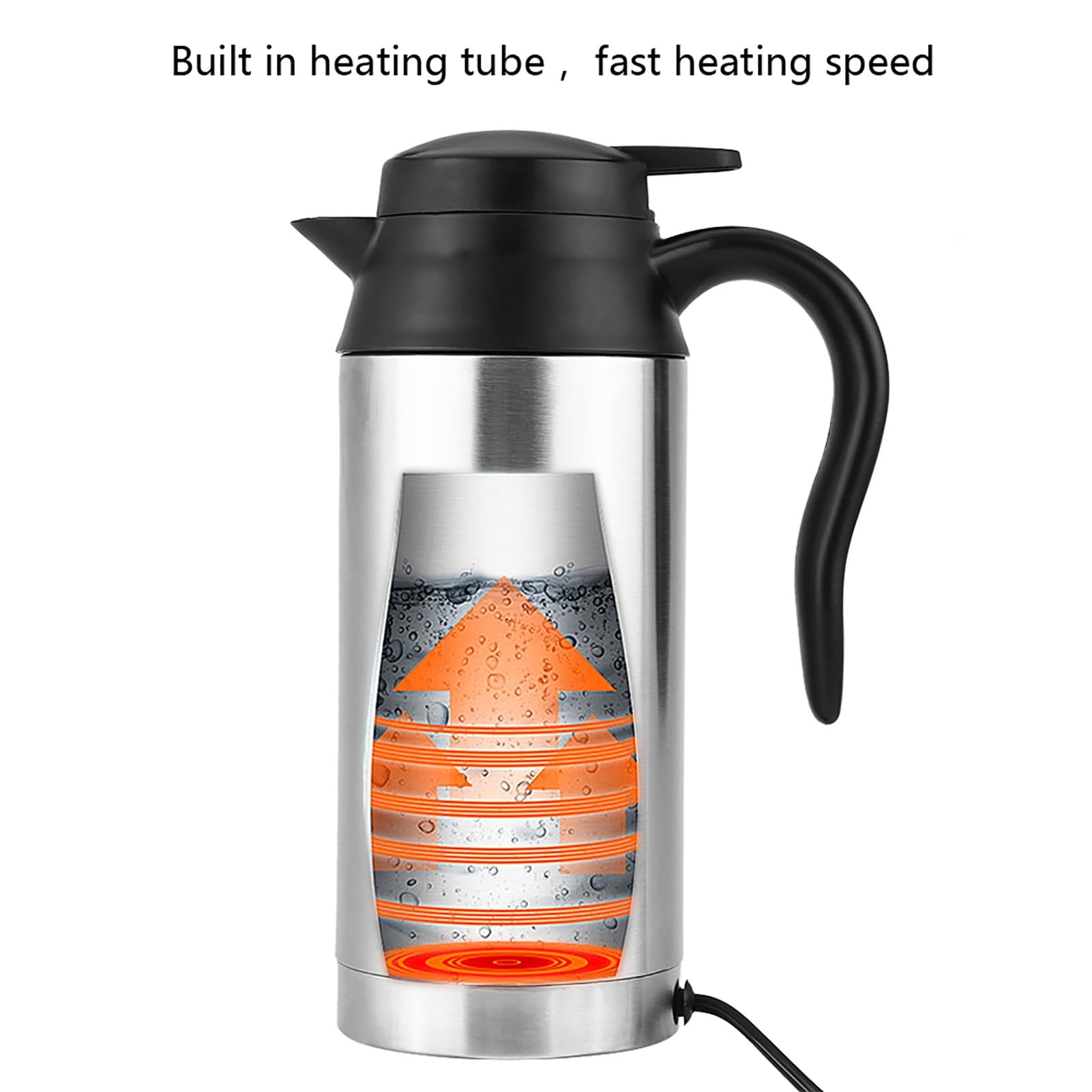 Hervidor Eléctrico para Coche, 750ml 12V, Taza de Calefacción de Acero Inoxidable para Coche, Termos de Viaje Eléctricos, Taza de Calefacción Portátil para Coche, Taza Eléctrica