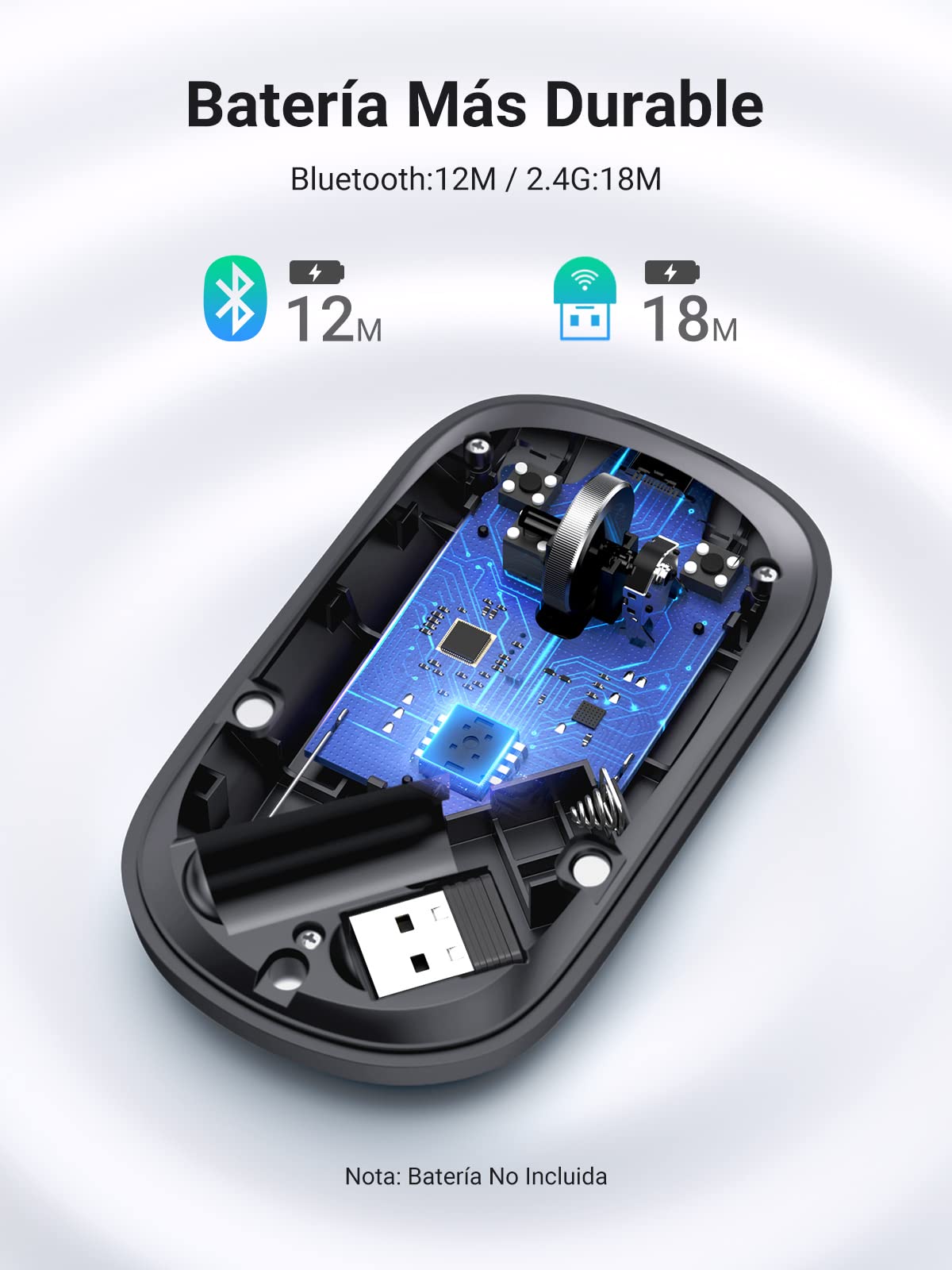 Ratón Inalámbrico UGREEN Gris Bluetooth y USB 2.4G Silencioso 4000 dpi
