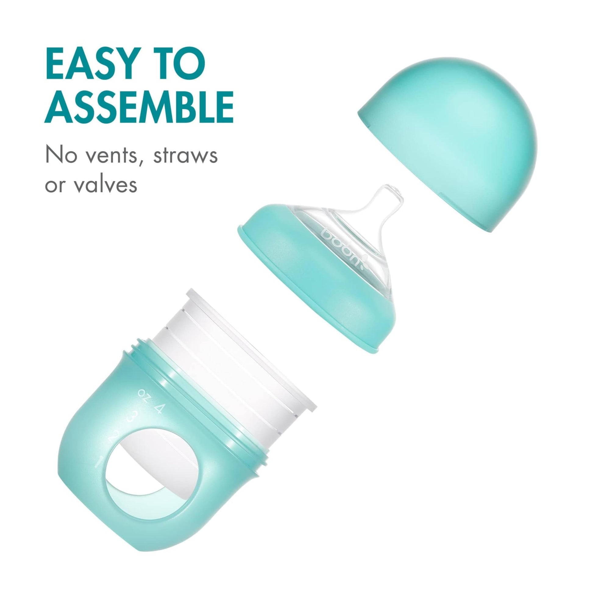 Boon Nursh - Bolsa de silicona reutilizable para biberones – Pezón de flujo lento – Bolsa de silicona para biberones y pezones – Esenciales de alimentación del bebé – Azul – 0-3 meses – 3 unidades – 4