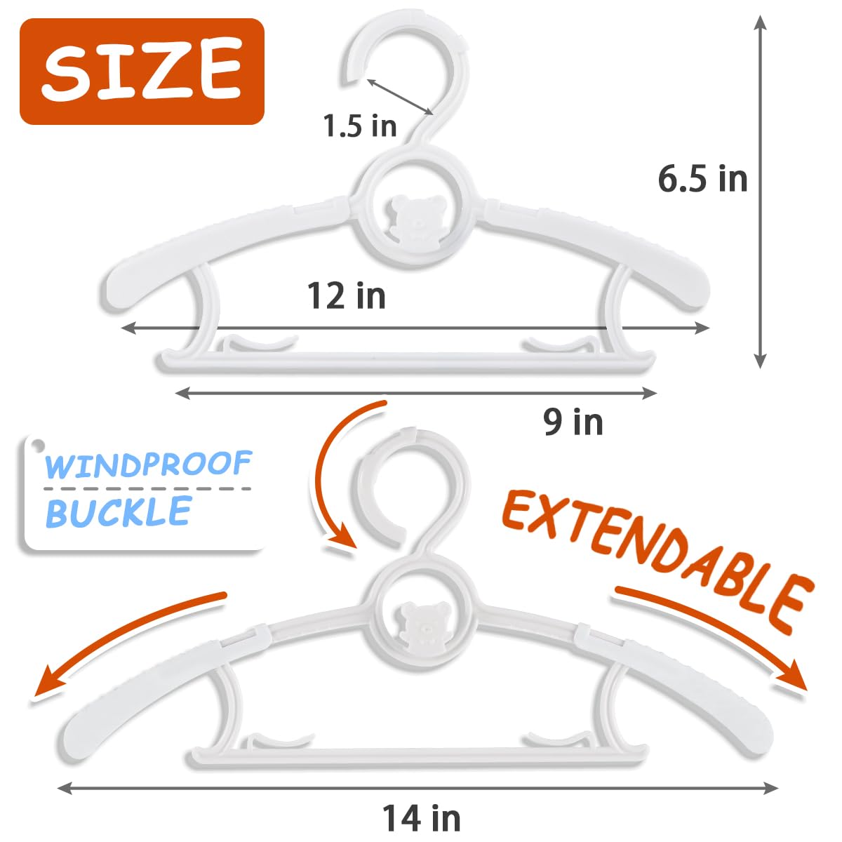 Perchas para bebé para guardería, clóset, paquete de 80 perchas de plástico para niños, ahorro de espacio, antideslizantes, extensibles, de 11 a 14 pulgadas, perchas ajustables resistentes para ropa