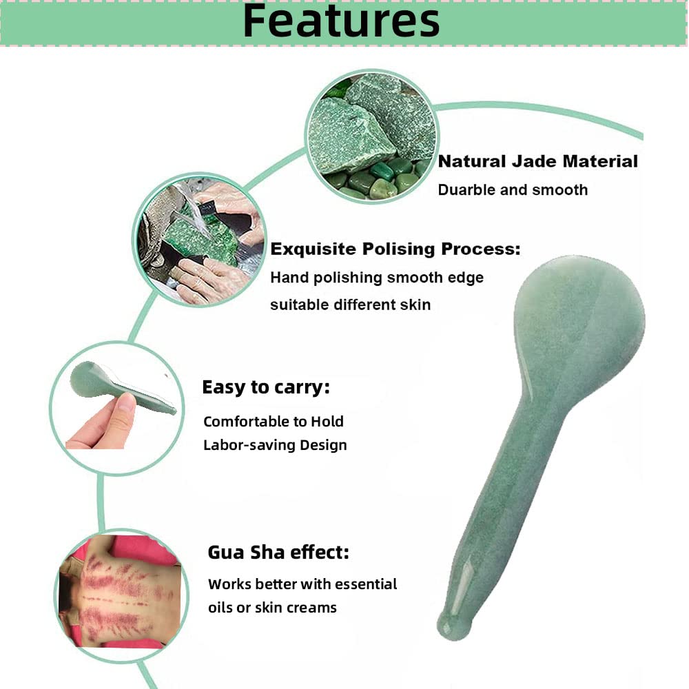 Jade Gua Sha herramientas de masaje, herramienta facial 100% natural verde gua sha anti envejecimiento de la piel facial SPA para rejuvenecer la piel, antiarrugas y antienvejecimiento, C