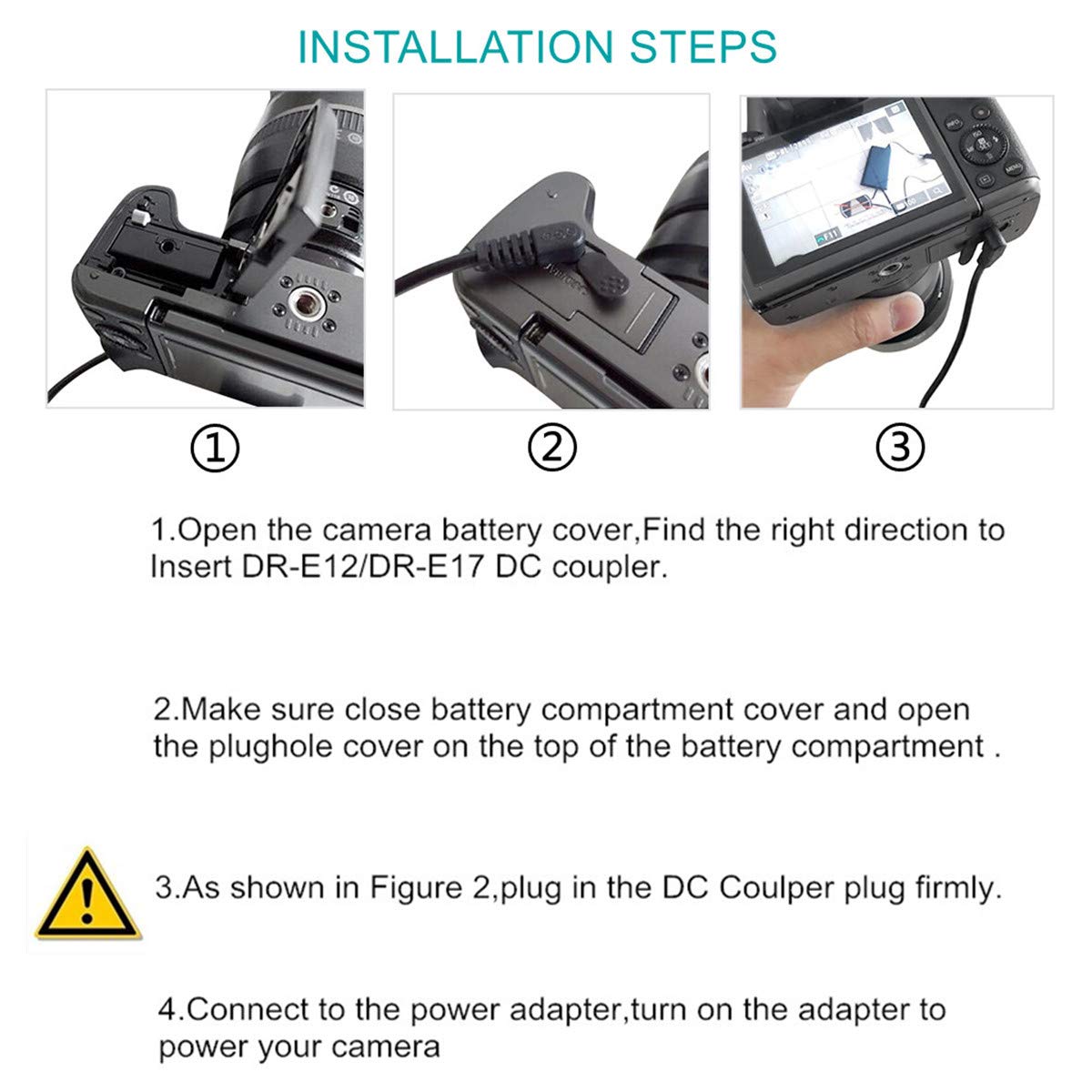 Tengdaxing ACK-E12 Adaptador de corriente LP-E12 Kit de batería simulada con cable para cámaras Canon EOS M, M2, M10, M50, M50 Mark II, M100, M200, Kiss M, M2