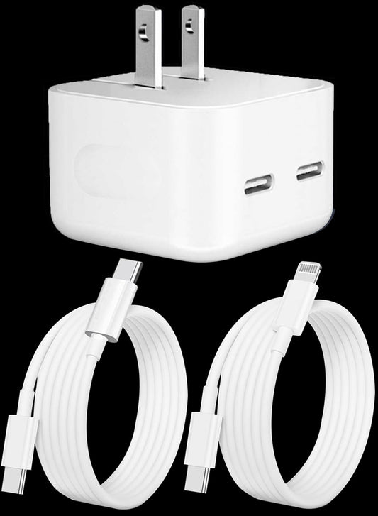 Cargador Tipo C con Cable 2m, 50W Cargador USB C PD25w+PD25w 2 en 1 Cargador Carga Rapida, Compatible con iPhone 14 13 12 11 Pro MAX iPhone Mini X XS XR 8 9 Plus iPad Pro Cargador iPhone Huawei